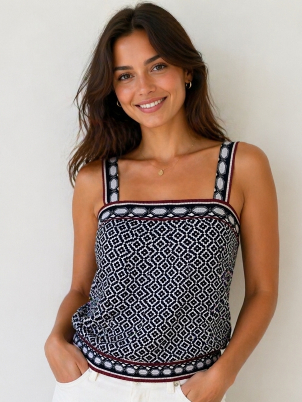 White House Black Market Black/Red/White Cami Sleeveless Top - SZL